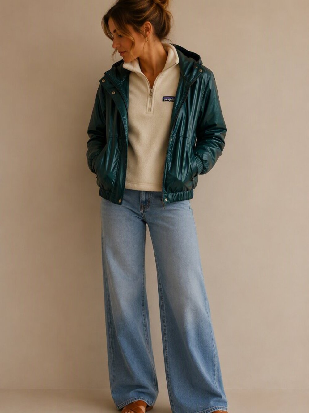 Obermeyer Stardust Blue Green Satin Winter Ski Jacket size 10